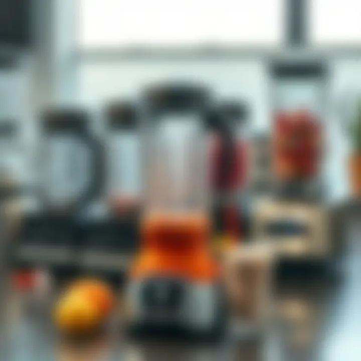 Various commercial blenders on display for comparison