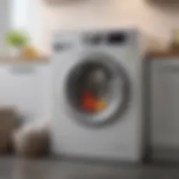 A modern self-cleaning washer machine in a sleek laundry room