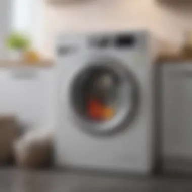 A modern self-cleaning washer machine in a sleek laundry room