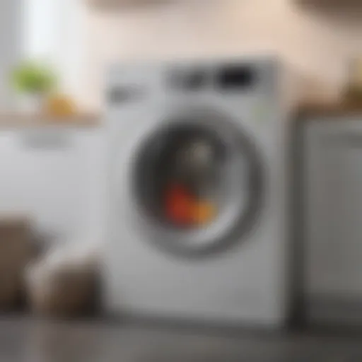 A modern self-cleaning washer machine in a sleek laundry room