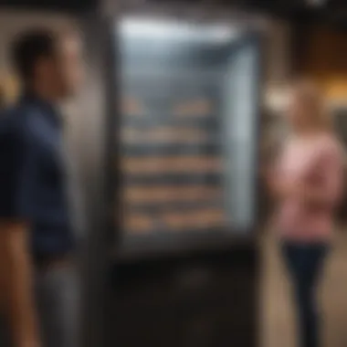 A consumer examining a Masterbuilt electric smoker on display during a sale event.