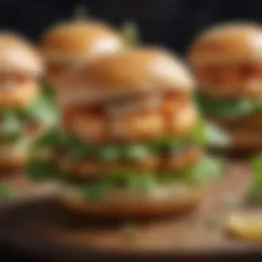 Vibrant Shrimp Burgers Presentation A vibrant plate of shrimp burgers garnished with fresh herbs