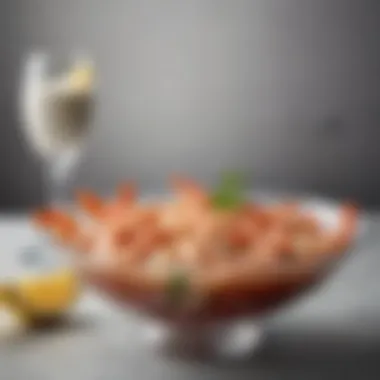 Elegant shrimp cocktail presentation in a vintage glass dish