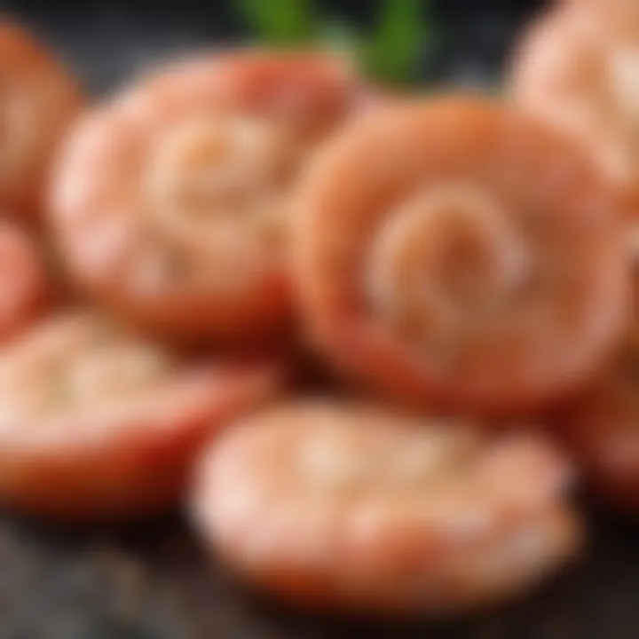 Close-up of fresh shrimp with spices ready for blending