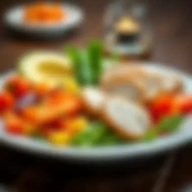 Balanced Meal for Weight Loss A colorful plate filled with fresh vegetables and lean proteins, showcasing a balanced meal.