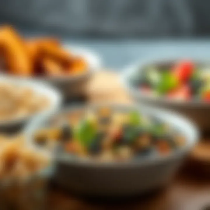 Nutritious Ingredients for Simple Meals An assortment of whole grains and legumes in attractive bowls, highlighting nutritious ingredients.