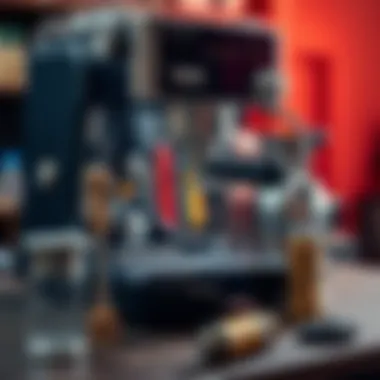 Maintenance tools beside an espresso machine