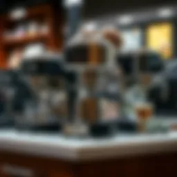 Different types of espresso machines on display