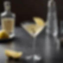 Elegant skinny vodka martini in a stylish glass with a twist of lemon