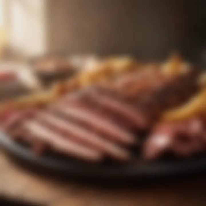 A platter of smoked meat showcasing rich color and texture