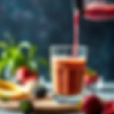 A vibrant smoothie blend being poured into a glass