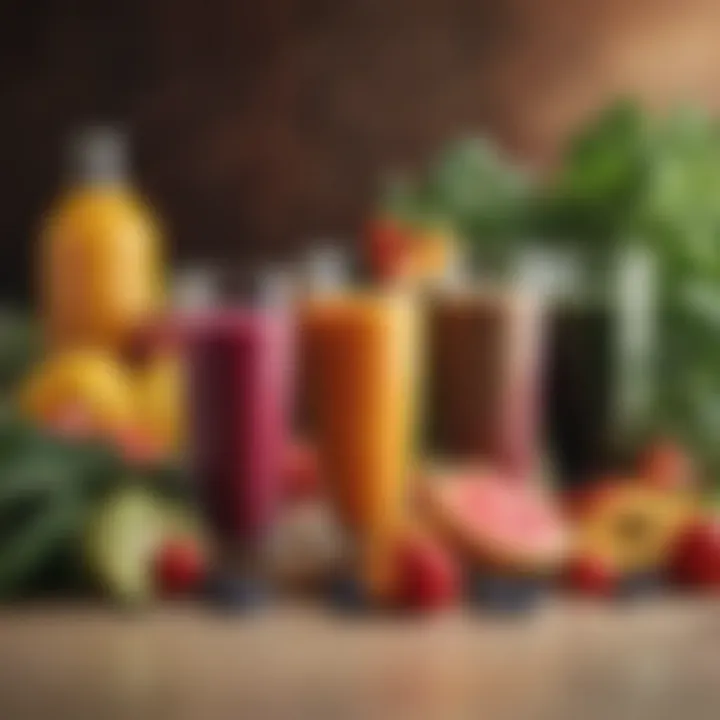 Colorful assortment of smoothie ingredients including fruits and greens