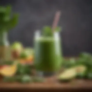 Refreshing Green Smoothie for Health Boost A glass of green smoothie with fresh herbs and fruits