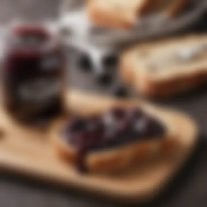 A slice of bread topped with Smucker's Black Raspberry Jam