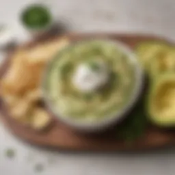 A vibrant bowl of sour cream avocado dip garnished with fresh herbs