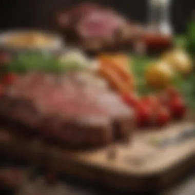 A vibrant farmers' market stall featuring fresh ingredients used in local steakhouses.