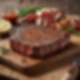 A selection of premium steak cuts displayed on a wooden board