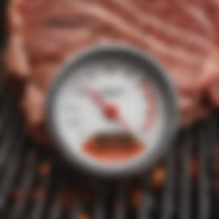 Close-up of a meat thermometer inserted in a steak