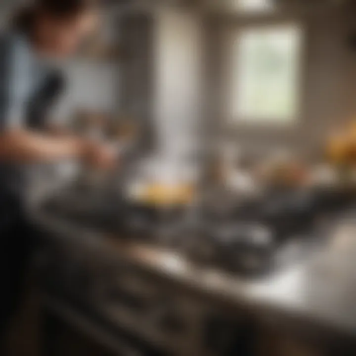 Person meticulously steam cleaning a stovetop