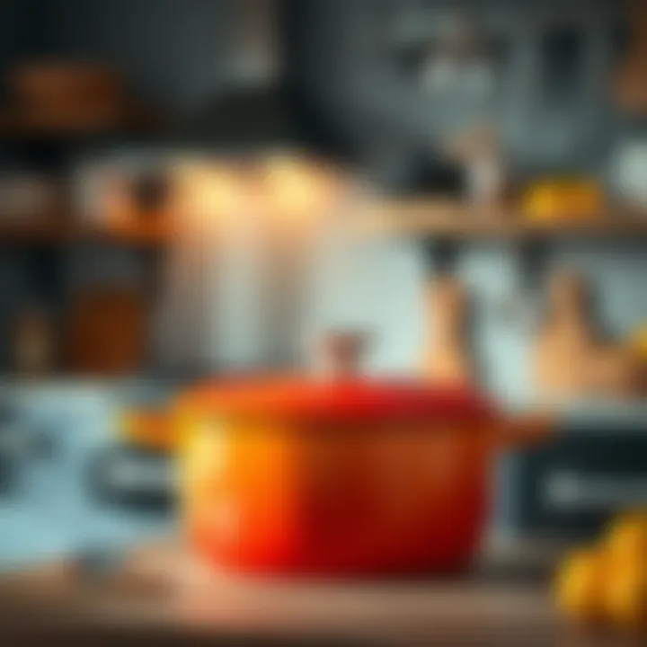 Vibrant Ceramic Stove Dutch Oven A vibrant ceramic stove Dutch oven in a modern kitchen setting