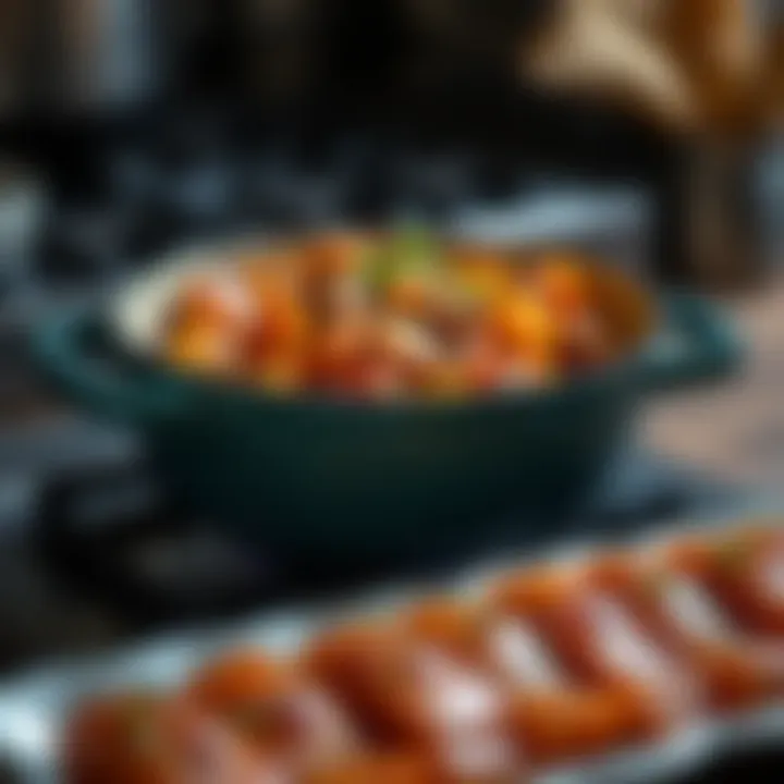 Beautifully Plated Dish from Dutch Oven A beautifully plated dish prepared in a stove Dutch oven