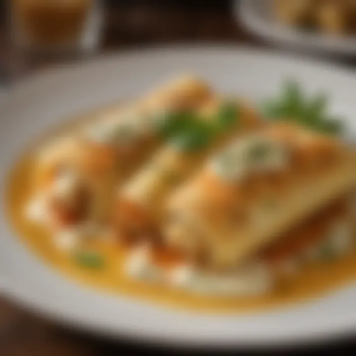 A freshly baked dish of stuffed manicotti, bubbling with melted cheese and aromatic herbs