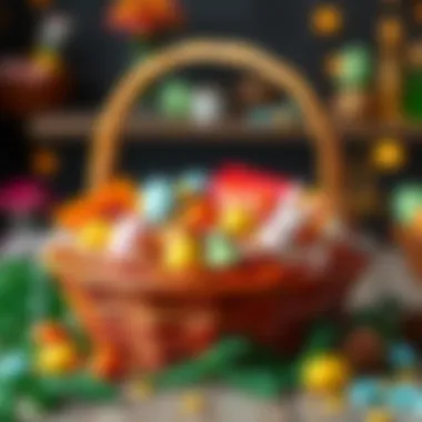 Creative Presentations for Memorable Baskets Beautifully presented Easter basket filled with colorful candies.