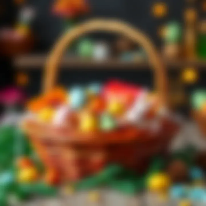 Creative Presentations for Memorable Baskets Beautifully presented Easter basket filled with colorful candies.