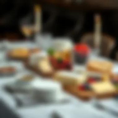 A beautifully styled table setting for a gathering featuring creamy cheeses and elegant serving utensils.