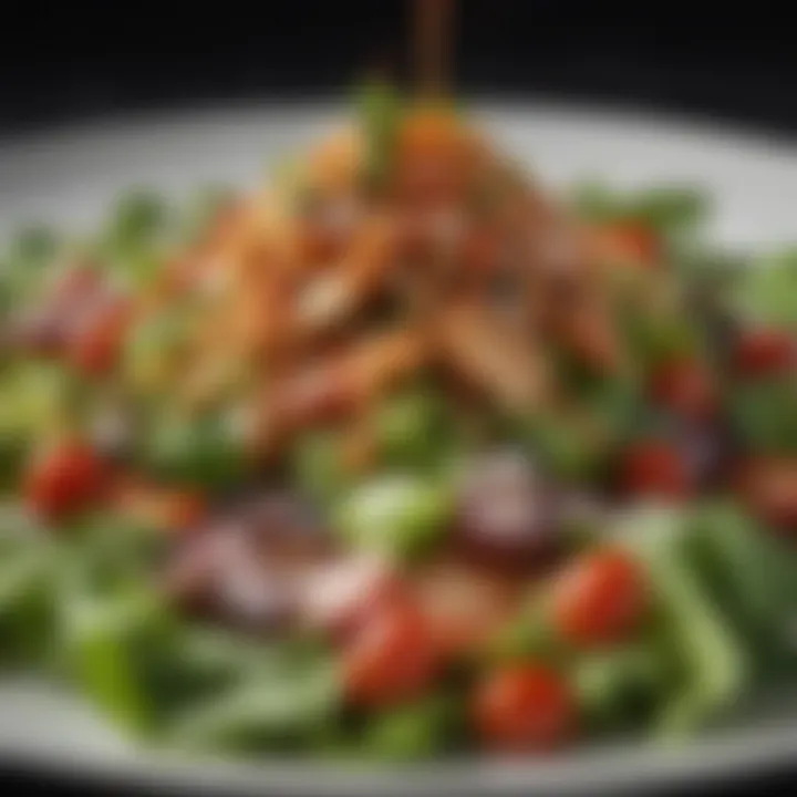 A gourmet salad drizzled with sundried tomato dressing, highlighting its versatility.