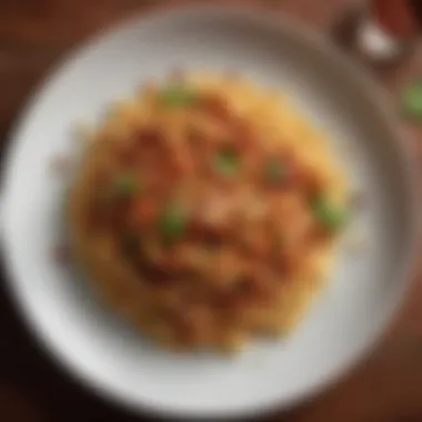 A plate of pasta topped with sundried tomato dressing, showcasing its rich color.