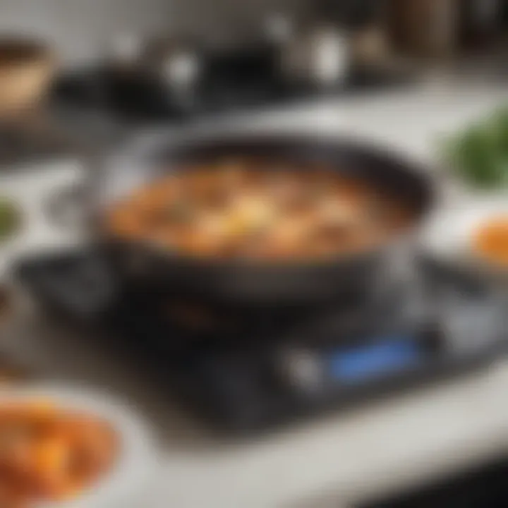 Sur la Table Scan Pan in action on a stovetop with vibrant ingredients, emphasizing versatility in culinary tasks.