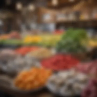 A colorful farm market stall featuring fresh produce and sustainable products