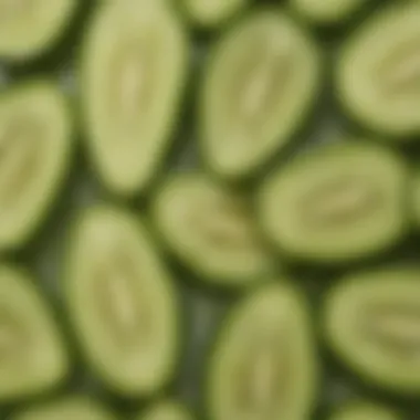 A close-up of sliced sweet gherkins, highlighting their unique shape and crunch.