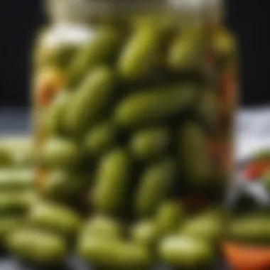 A jar of vibrant sweet pickled gherkins showcasing their glossy texture and color.