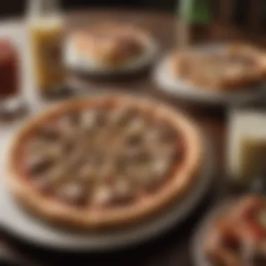Elevated Dining Experience with Steak and Cheese Pizza A vibrant table setting featuring steak and cheese pizza paired with beverages.