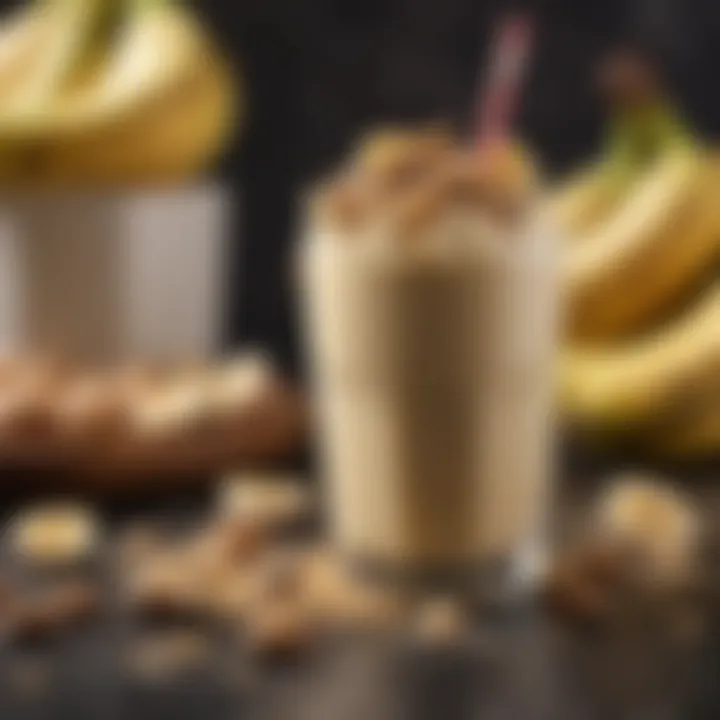 A creamy banana and almond butter smoothie garnished with nuts