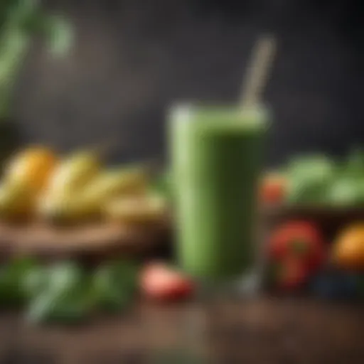 A vibrant green smoothie filled with spinach and tropical fruits