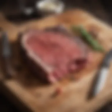 A well-aged steak displayed on a rustic wooden board, highlighting the effects of dry aging