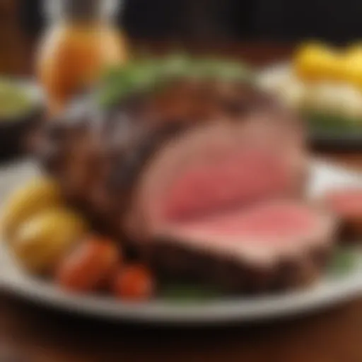 Elegant presentation of a rib roast garnished with herbs and spices