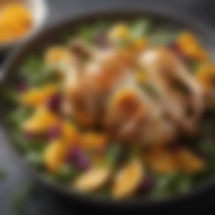 A beautifully plated chicken and orange salad with herbs