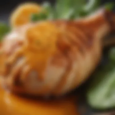 Close-up of a succulent chicken breast glazed with orange sauce