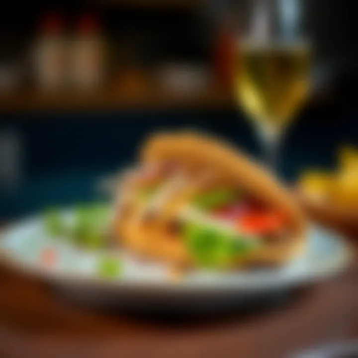 A vibrant plate showcasing a completed gyro on pita