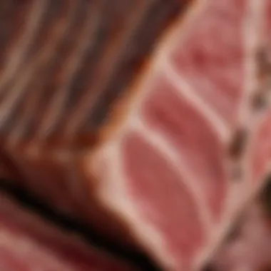 Close-up of rib meat showing texture and marbling