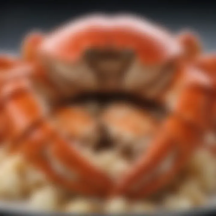 A close-up of crab legs showcasing the rich and tender meat