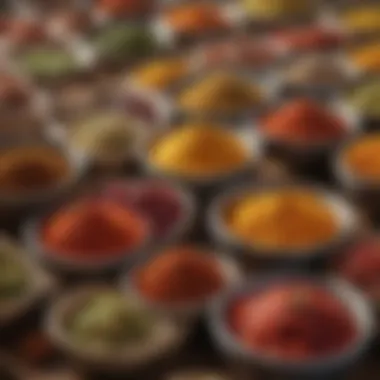 An array of vibrant spices and marinades used in barbecue.