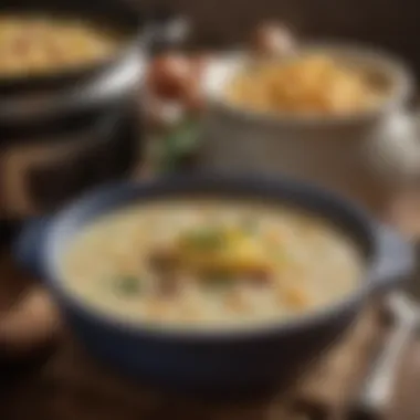 A crock pot filled with bubbling potato soup, showcasing its richness