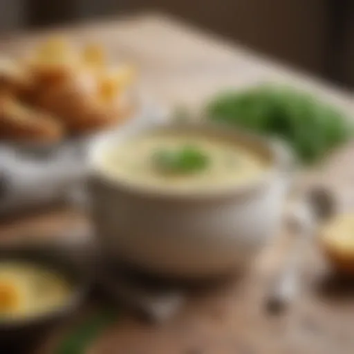 A delicious bowl of creamy potato soup garnished with herbs