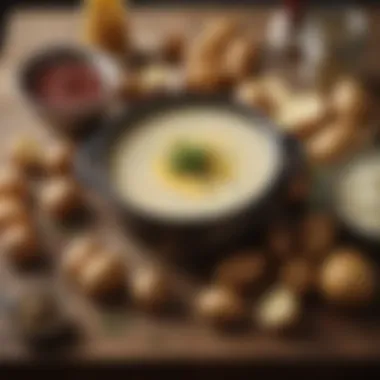 Essential ingredients for potato soup displayed on a rustic countertop