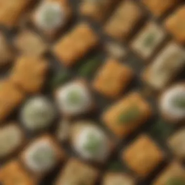 A vibrant display of hot crackers garnished with herbs, accompanied by several ranch dressing options.